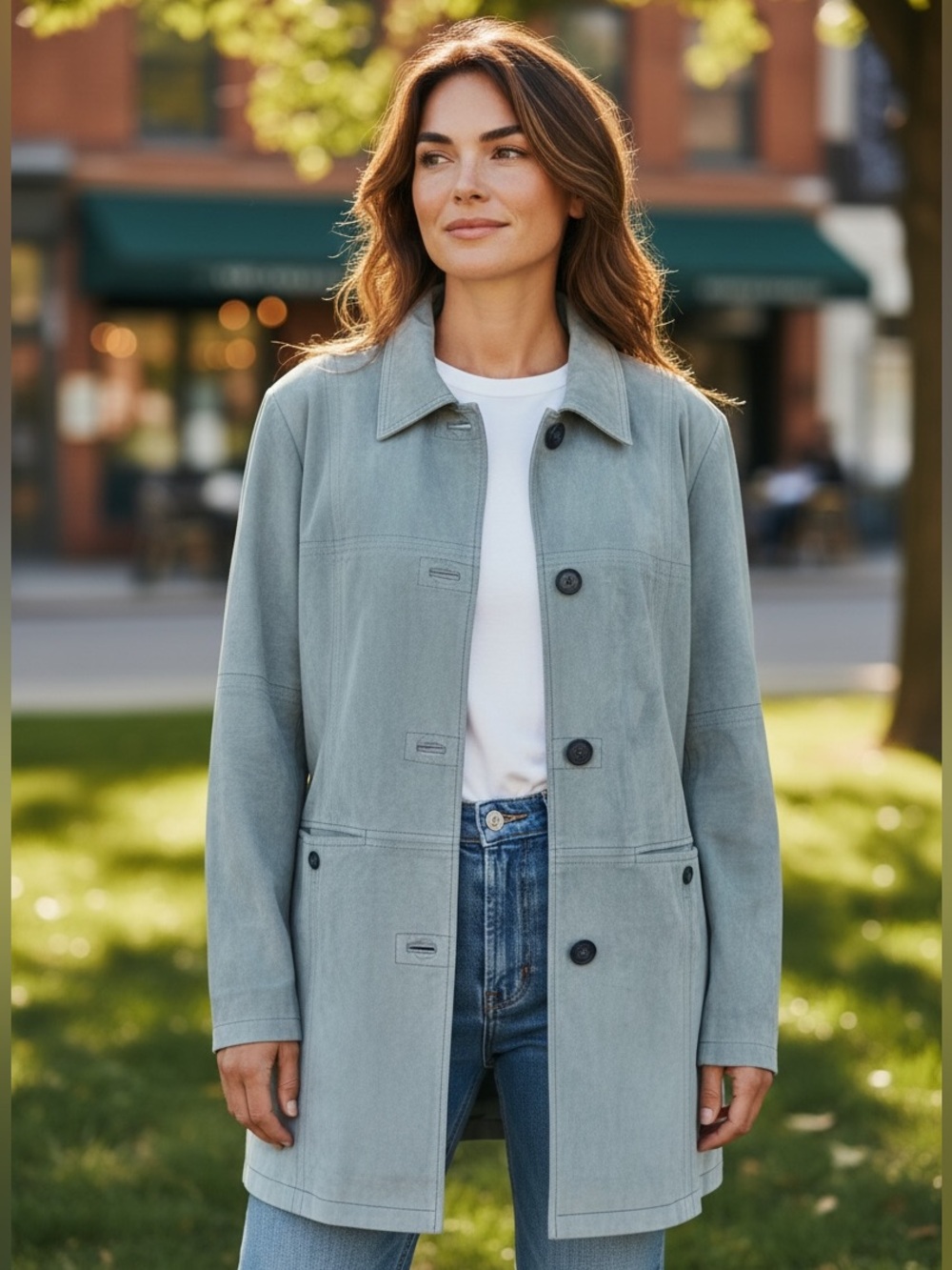 Baby Blue Genuine Car Coat, Size Large